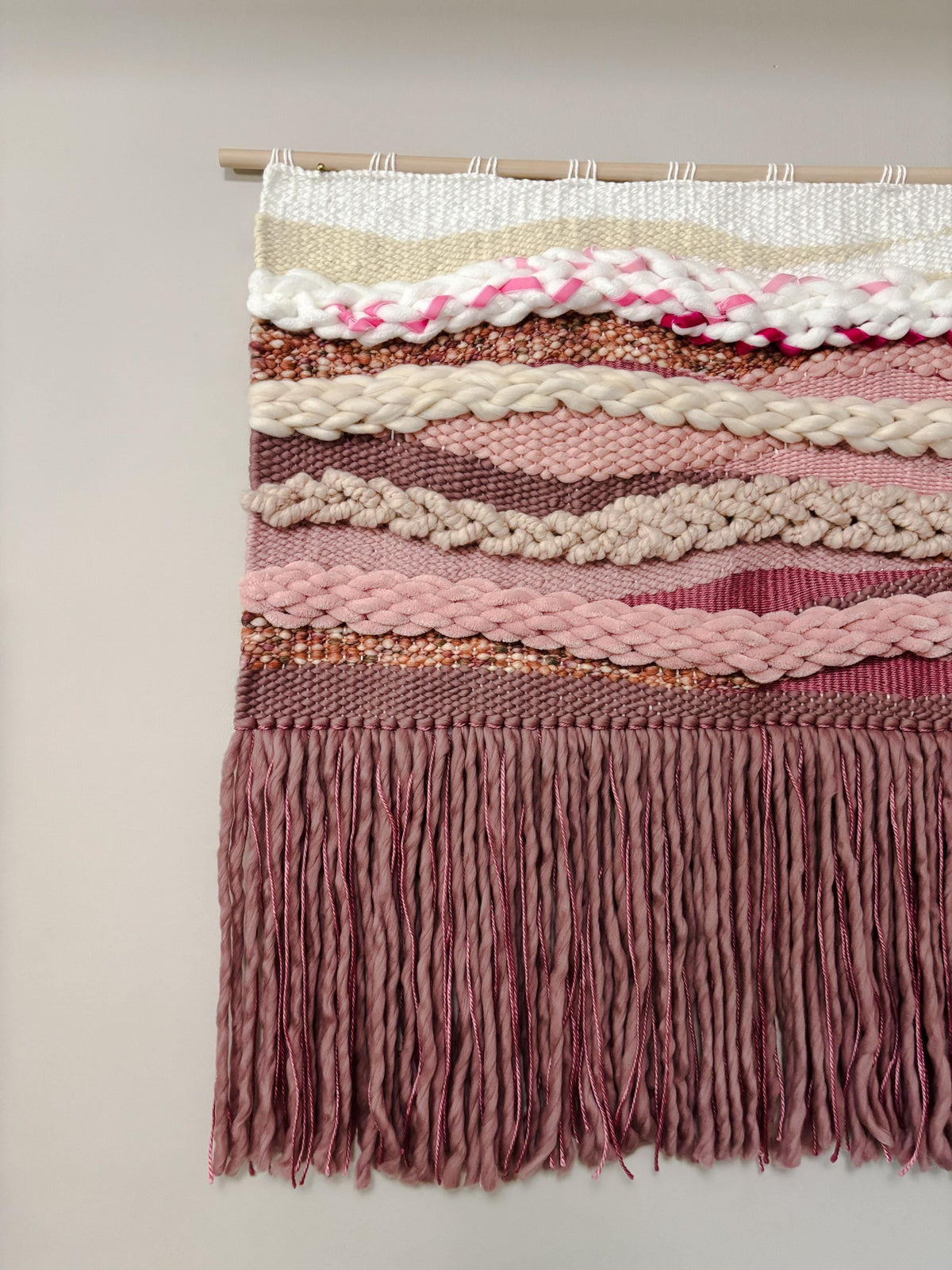 Legally Blonde Wall Hanging, Handmade Boho Decor, Modern Fiber Art, Home Decor, Pink, White, Abstract