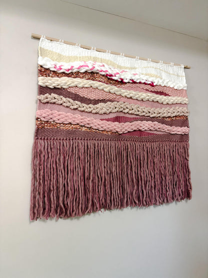 Legally Blonde Wall Hanging, Handmade Boho Decor, Modern Fiber Art, Home Decor, Pink, White, Abstract