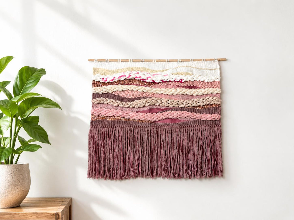 Legally Blonde Wall Hanging, Handmade Boho Decor, Modern Fiber Art, Home Decor, Pink, White, Abstract