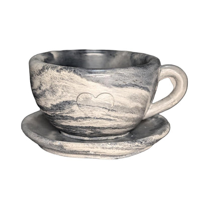 Minimalist Concrete Heart Teacup &amp; Saucer Set | Modern Succulent Planter | Jewelry Dish | Minimalist Concrete Mug + Saucer Set