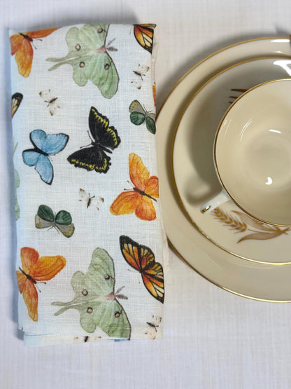 Butterfly Linen Napkins – Colorful Napkin Set – Nature Table Decor