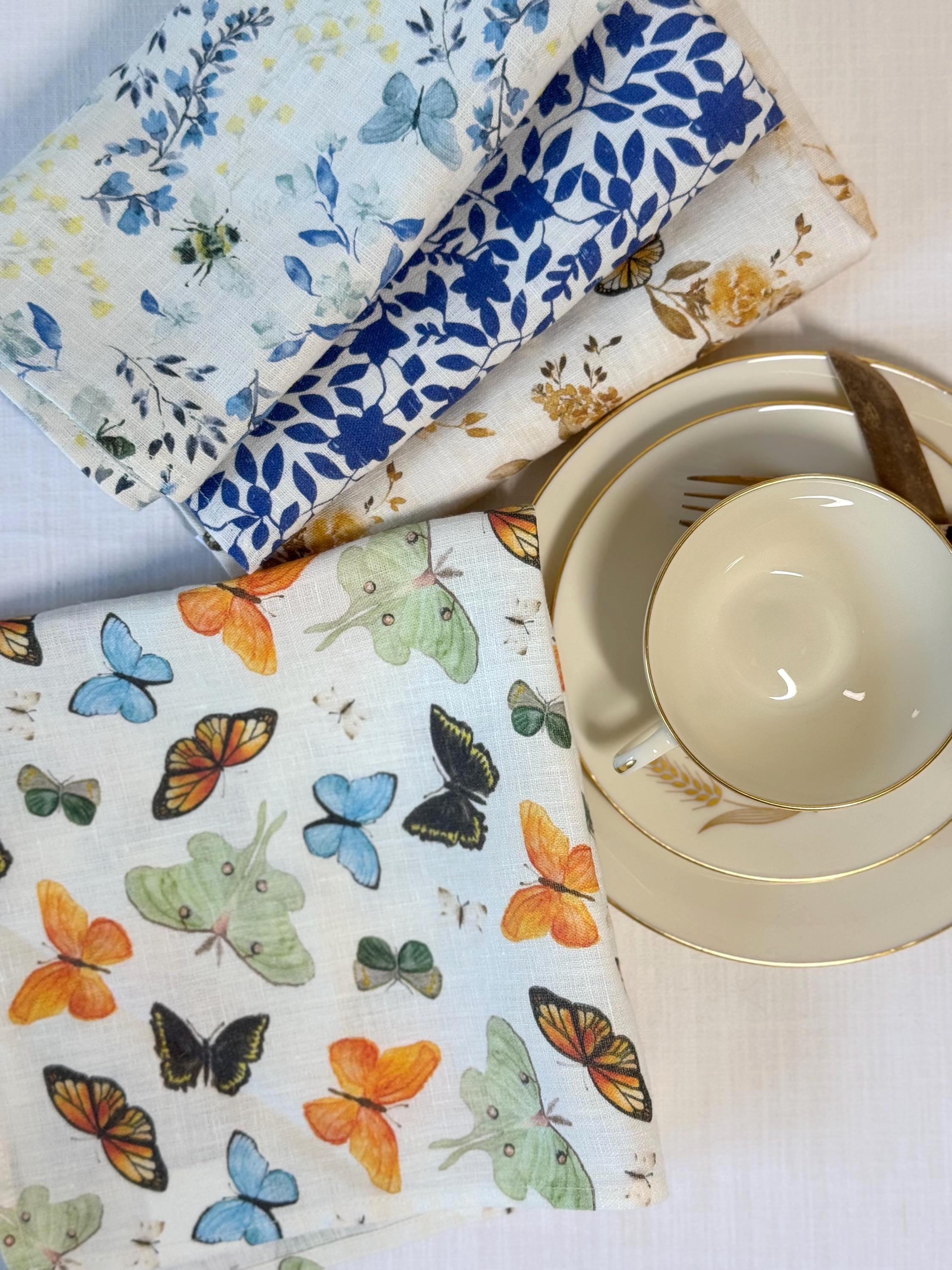 Butterfly Linen Napkins – Colorful Napkin – Nature Table Decor