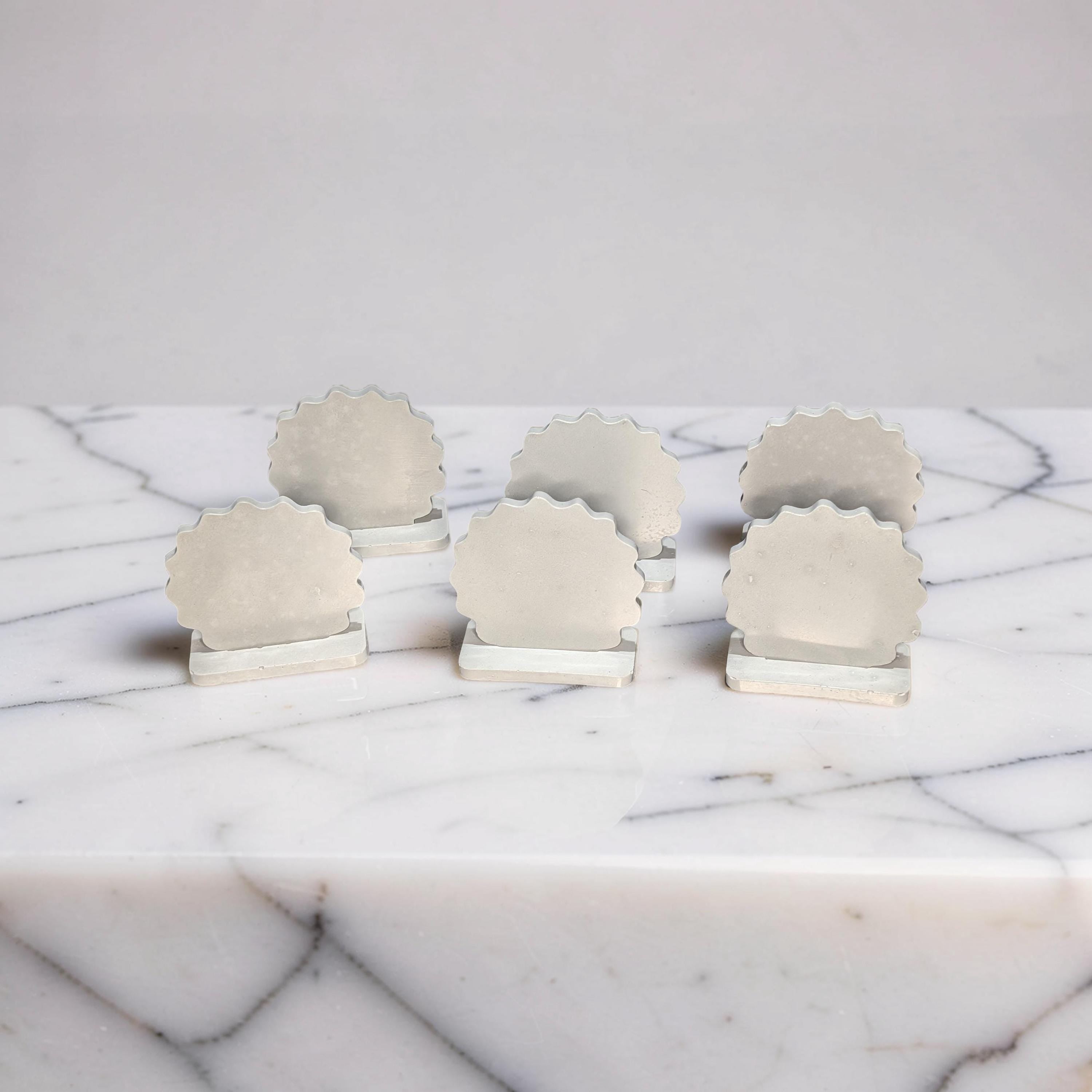 Blank Concrete Signs with Stands | Scalloped Table Top Display | DIY Wedding Table Numbers | Retail Price Signs | Small Food Stationery Sign