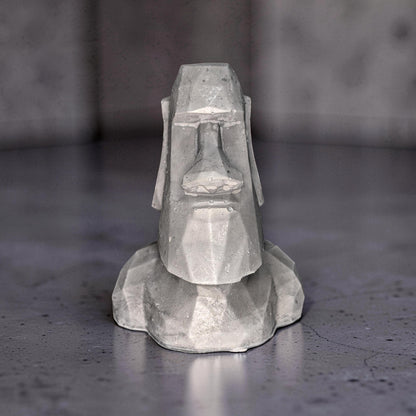Minimalist Concrete Statue | Easter Island Moai Bust | Brutalist Home Decor Accent | Geometric Stone Face Paperweight | Bookshelf Decoration