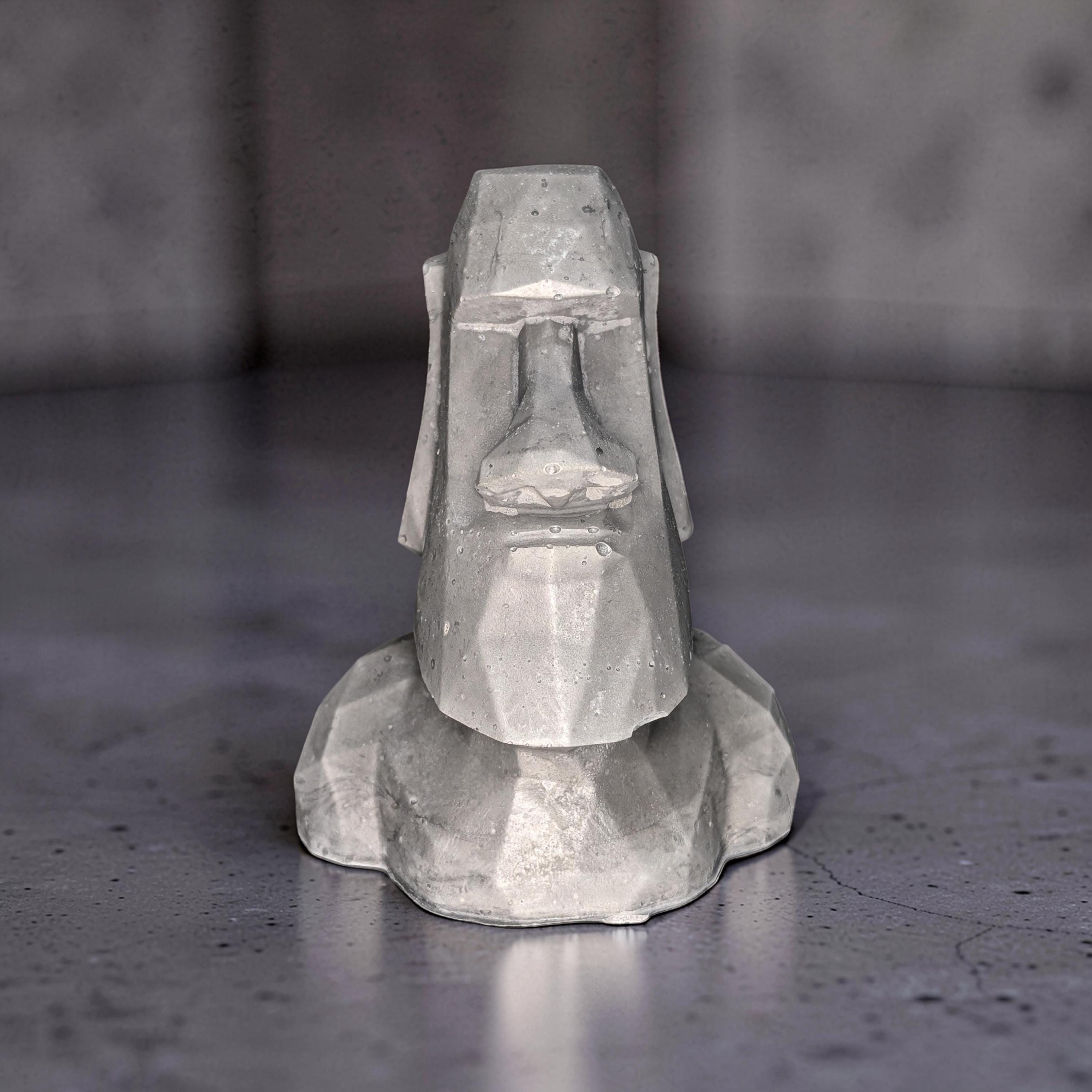 Minimalist Concrete Statue | Easter Island Moai Bust | Brutalist Home Decor Accent | Geometric Stone Face Paperweight | Bookshelf Decoration