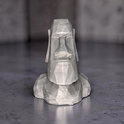 Minimalist Concrete Statue | Easter Island Moai Bust | Brutalist Home Decor Accent | Geometric Stone Face Paperweight | Bookshelf Decoration