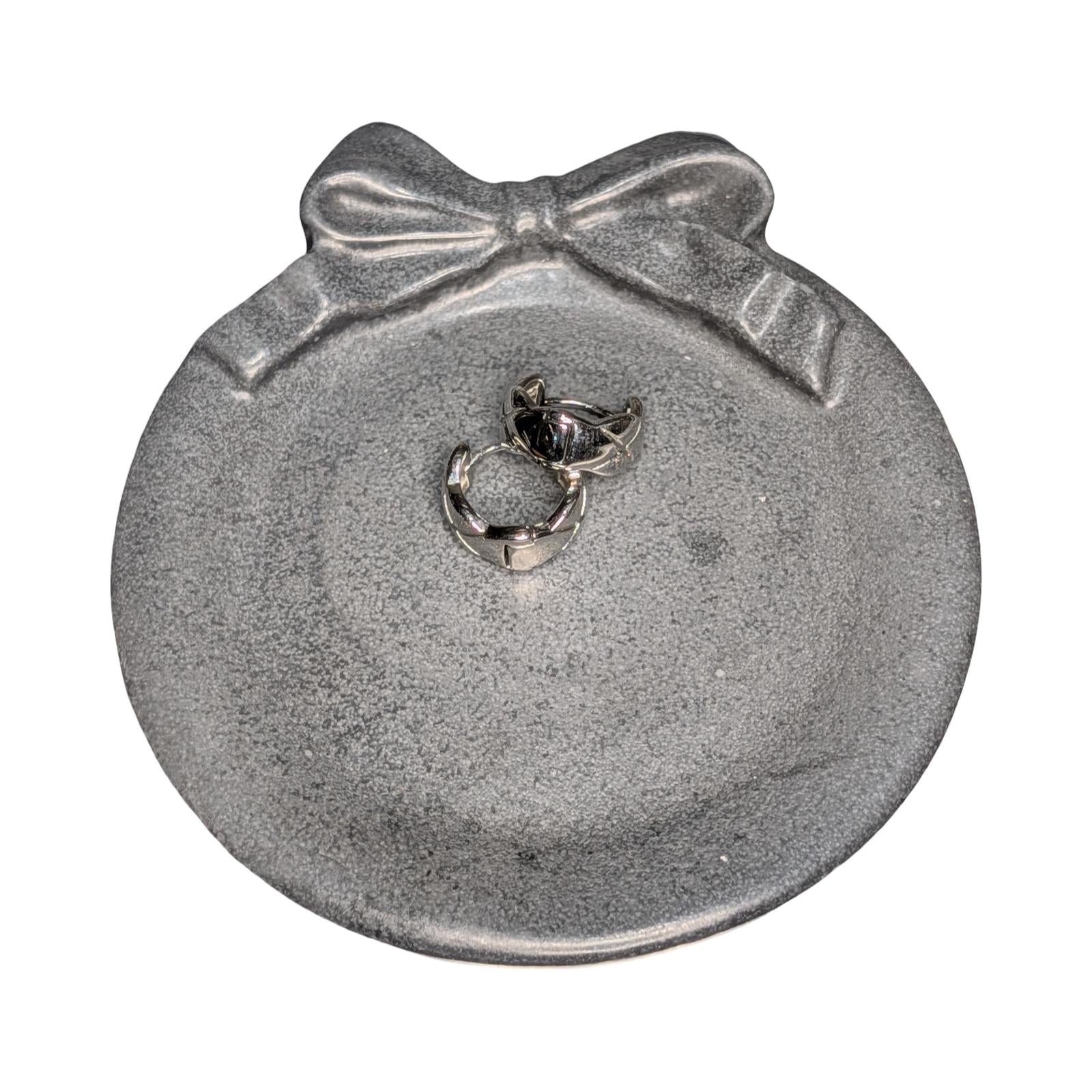 Coquette Concrete Bow Ring Dish | Cute Ribbon Jewelry Tray | Round Trinket Bowl | Natural &amp; Grey Coaster Set | Aesthetic Bedroom Decor