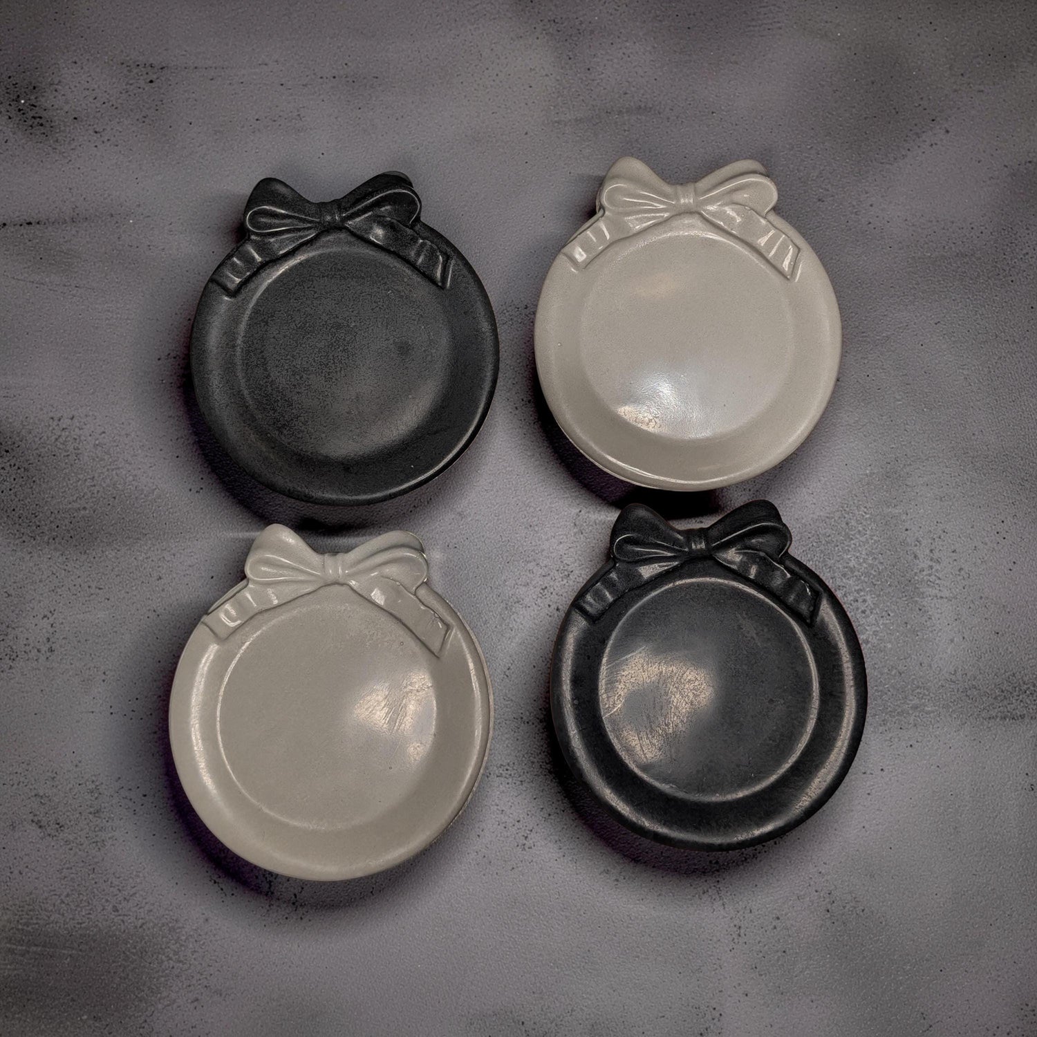 Coquette Concrete Bow Ring Dish | Cute Ribbon Jewelry Tray | Round Trinket Bowl | Natural &amp; Grey Coaster Set | Aesthetic Bedroom Decor