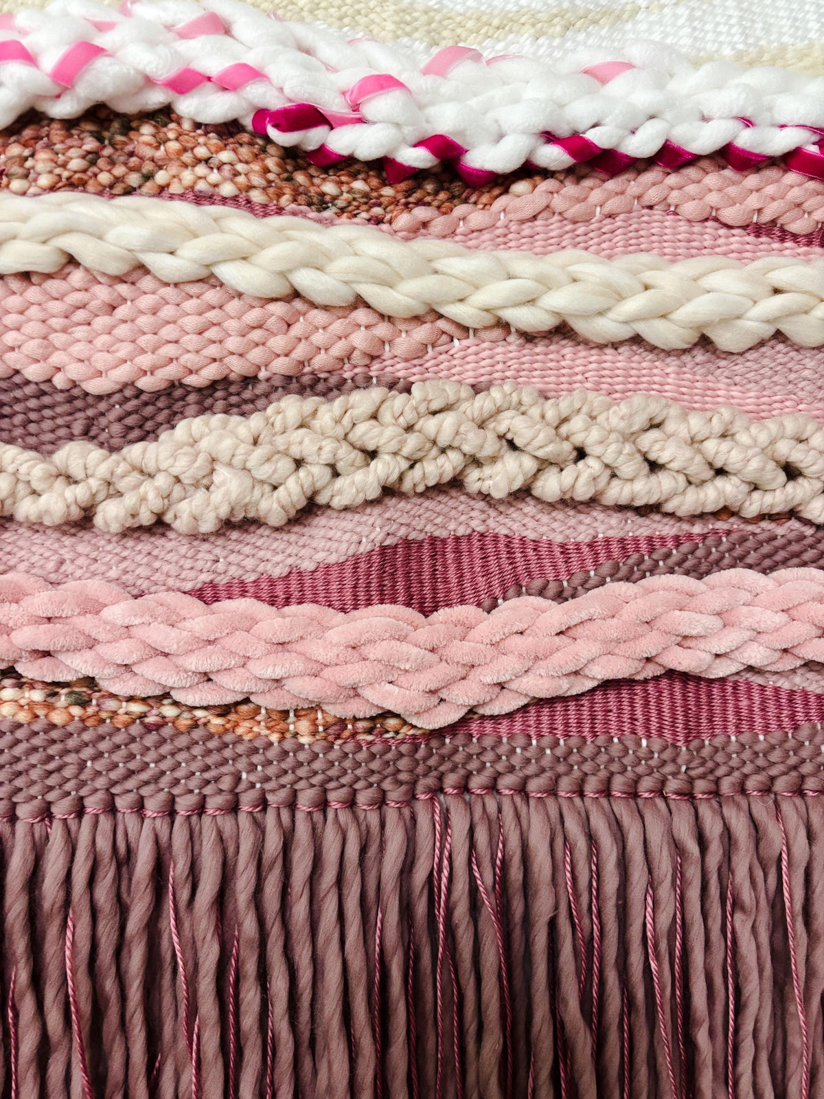 Legally Blonde Wall Hanging, Handmade Boho Decor, Modern Fiber Art, Home Decor, Pink, White, Abstract