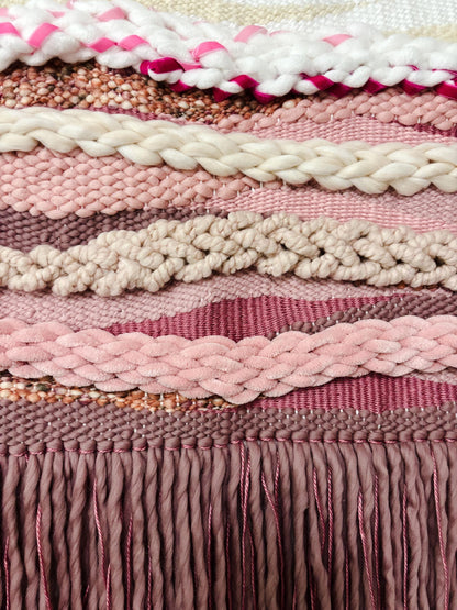 Legally Blonde Wall Hanging, Handmade Boho Decor, Modern Fiber Art, Home Decor, Pink, White, Abstract