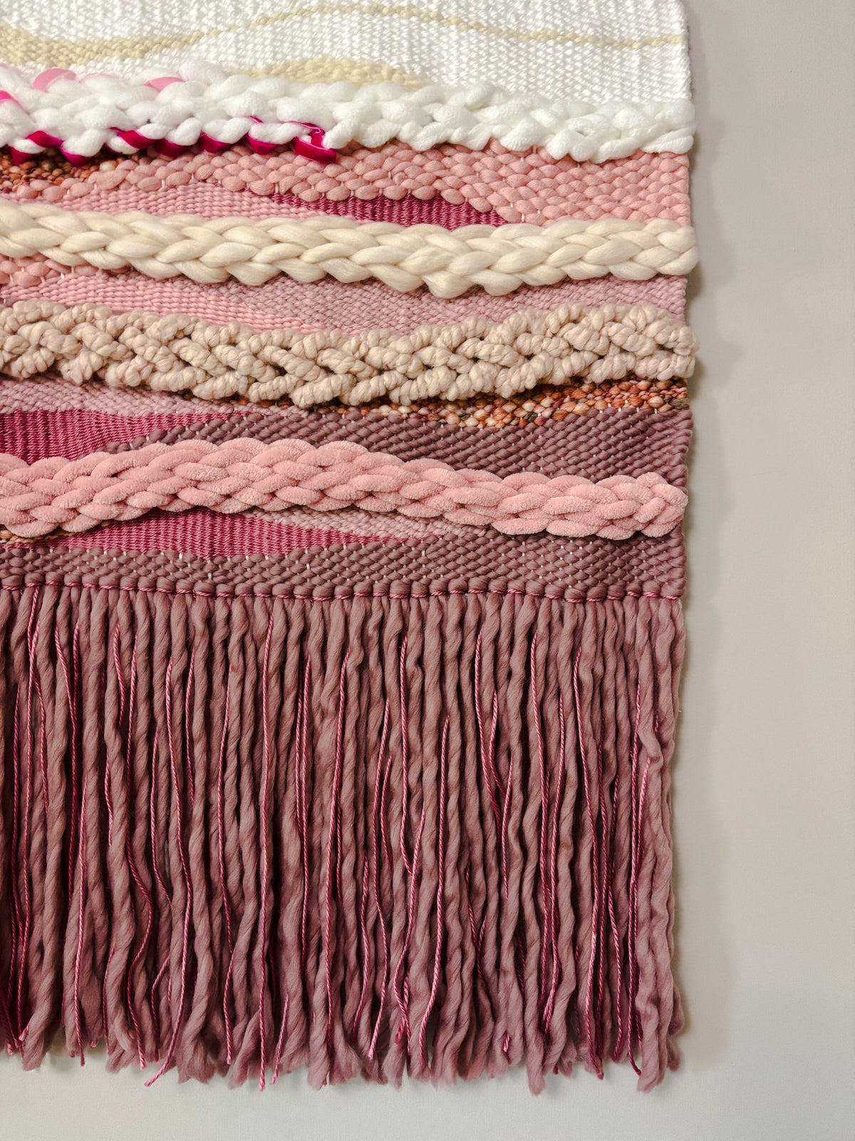 Legally Blonde Wall Hanging, Handmade Boho Decor, Modern Fiber Art, Home Decor, Pink, White, Abstract