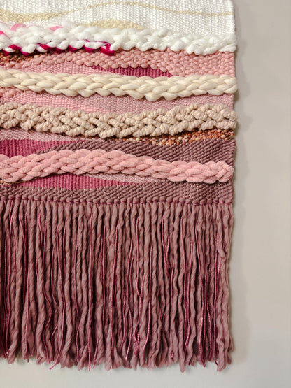 Legally Blonde Wall Hanging, Handmade Boho Decor, Modern Fiber Art, Home Decor, Pink, White, Abstract