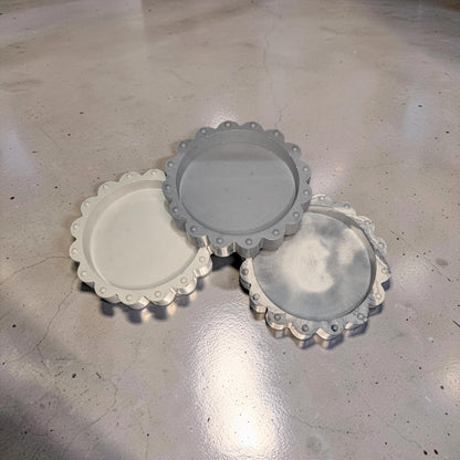 Concrete Scalloped Tray - Round Ribbed Catchall Dish, Minimalist Jewelry Holder, Industrial Vanity Organizer, Fluted Key Bowl, Modern Shelf