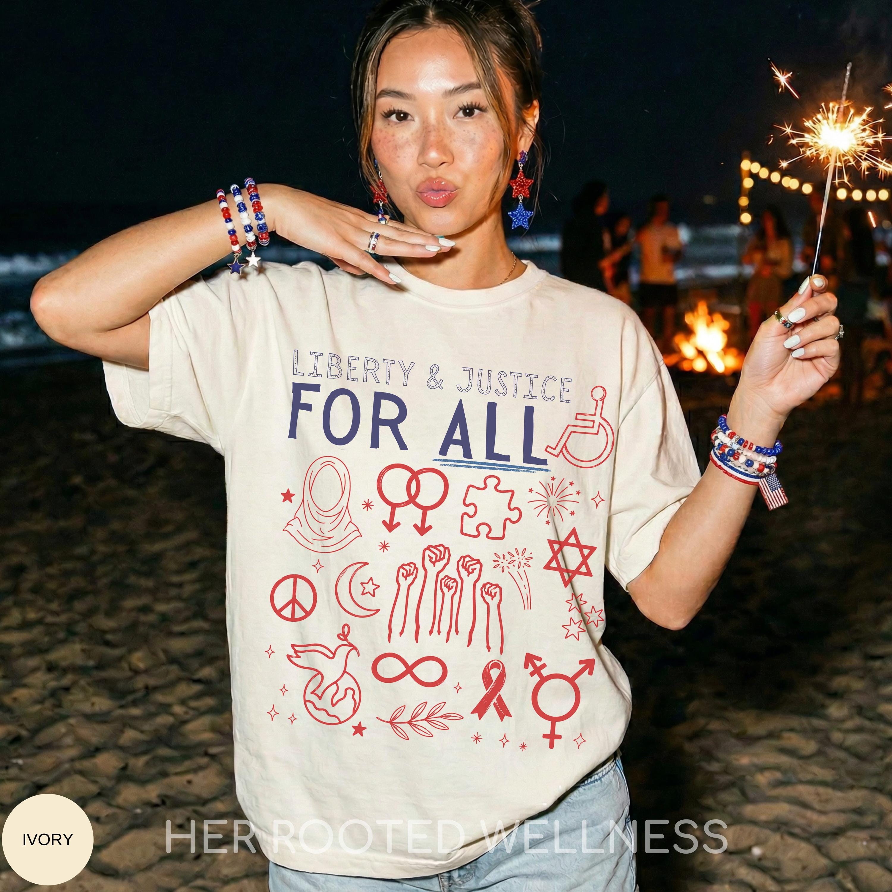 Liberty and Justice for All Shirt, Liberal July 4th 250th Anniversary Tee, Patriotic Equal Rights Tshirt, Inclusive Equality Protest Apparel