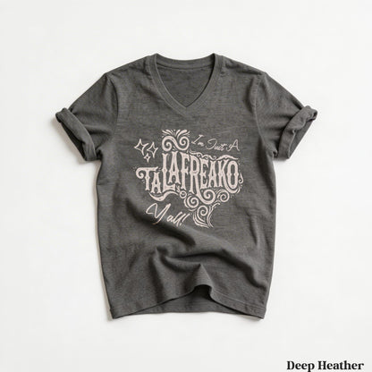Dark heather v-neck t-shirt with &amp;quot;Im Just A TALAFREAKO Y&amp;