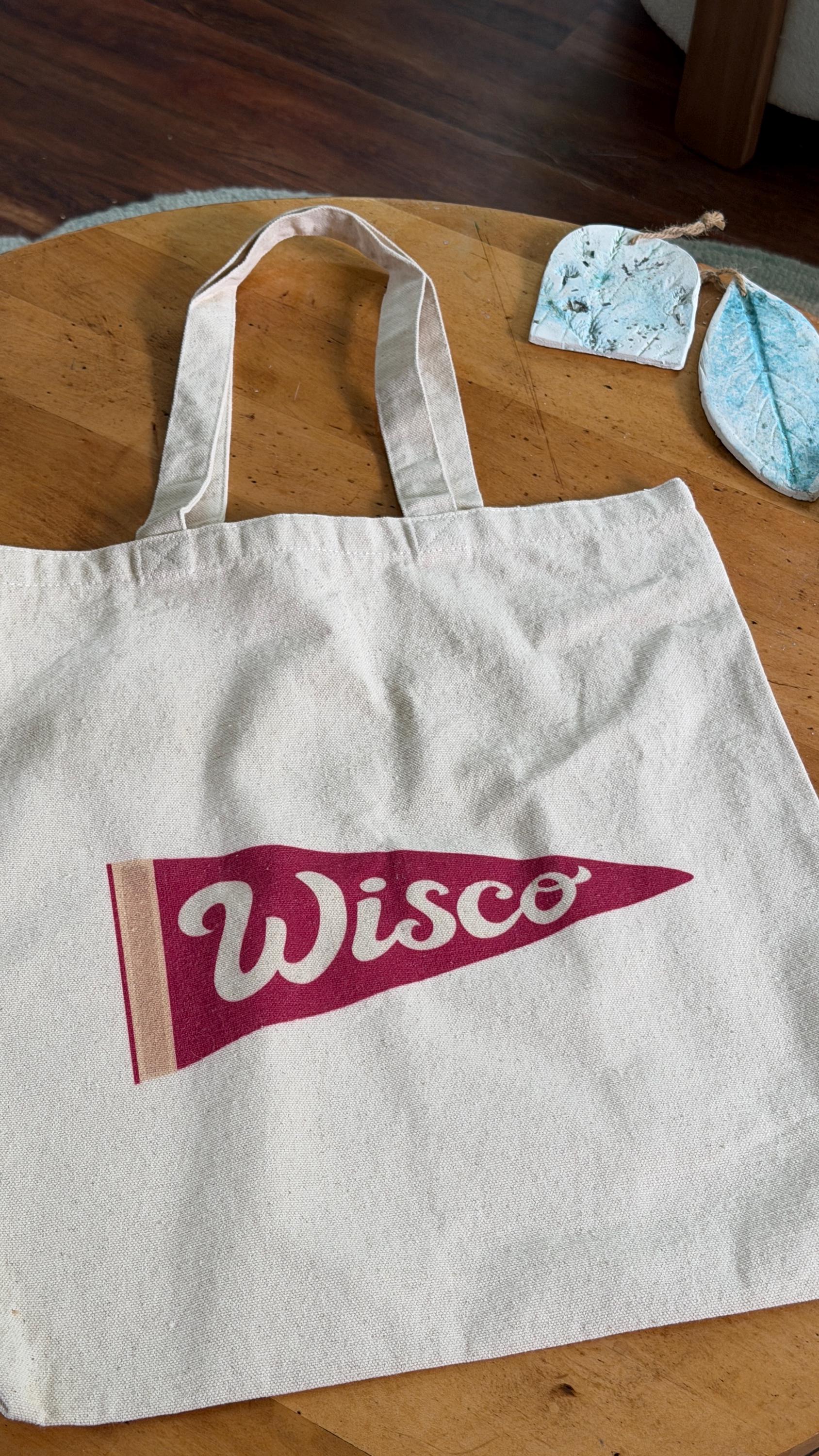 Wisconsin Pennant Cotton Canvas Tote Bag