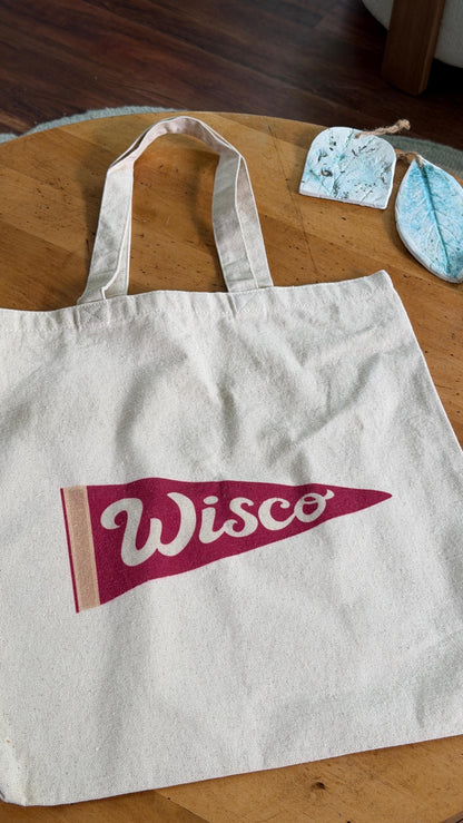 Wisconsin Pennant Cotton Canvas Tote Bag