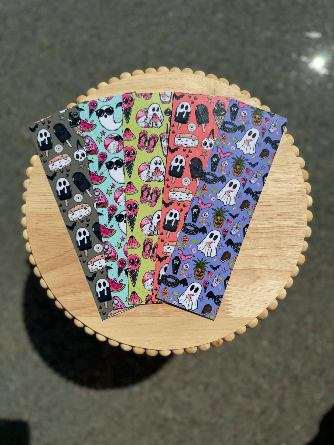 Summerween Bookmark Set of 4 | Double Sided Laminated Bookmarks | Boo Lagoon Haunted Paradise Coral Crypt Melon Mayhem