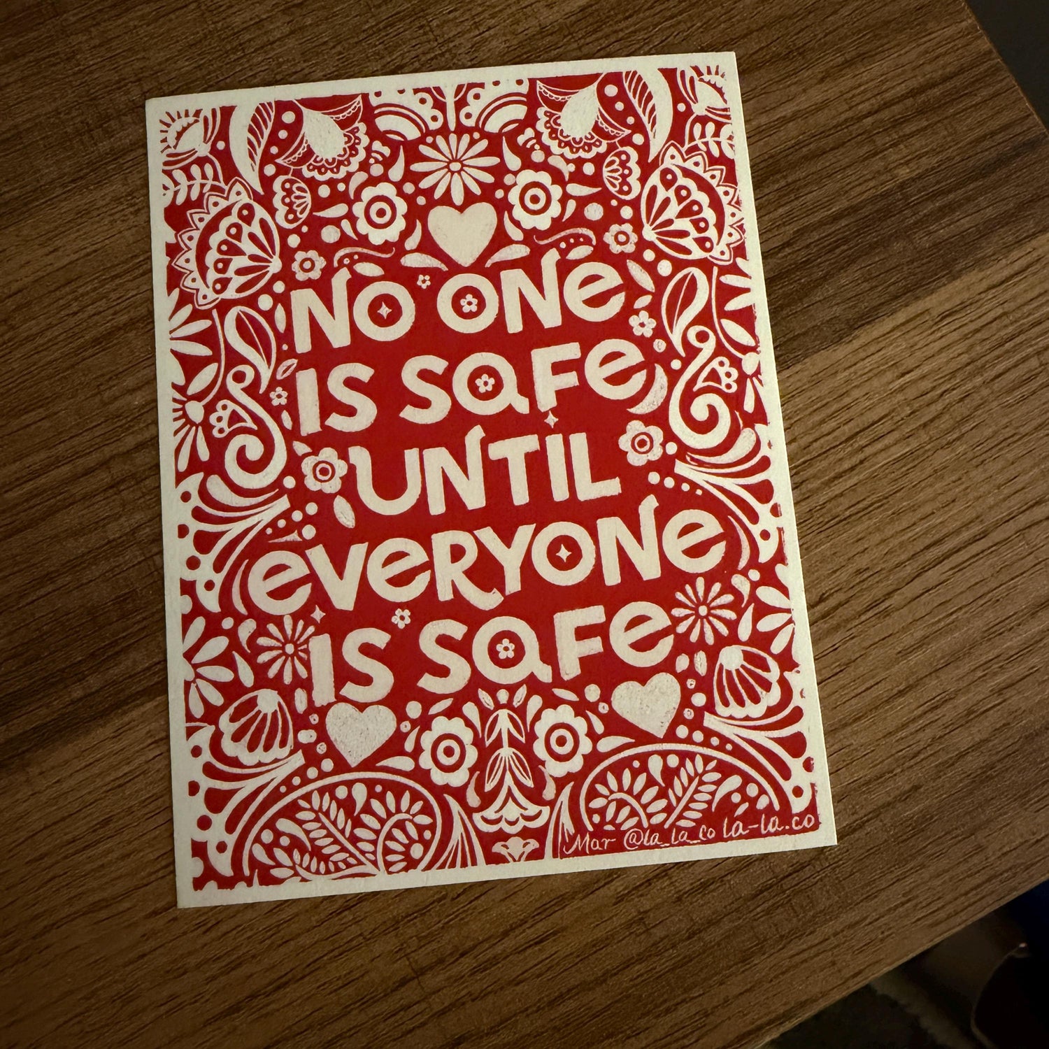 No One Is Safe Until Everyone Is Safe — Art Print | Folk Art Illustration | 4.25&amp;quot; x 5.5&amp;quot; | Human Rights Wall Art