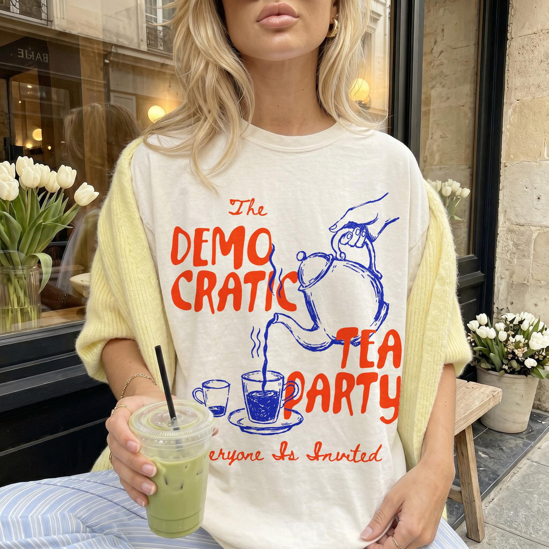 T-shirt with &amp;quot;The Democratic Tea Party&amp;quot; graphic and &amp;quot;Everyone Is Invited&amp;quot; text.