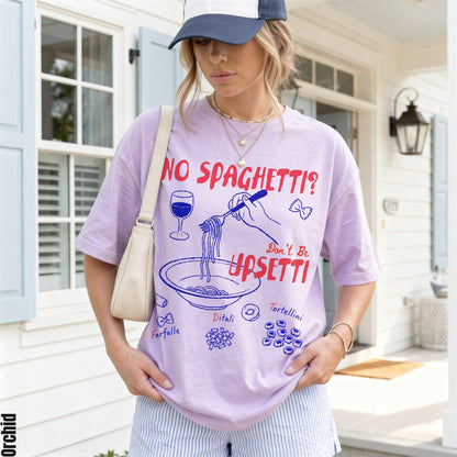 Purple t-shirt with &amp;quot;NO SPAGHETTI? Don&amp;