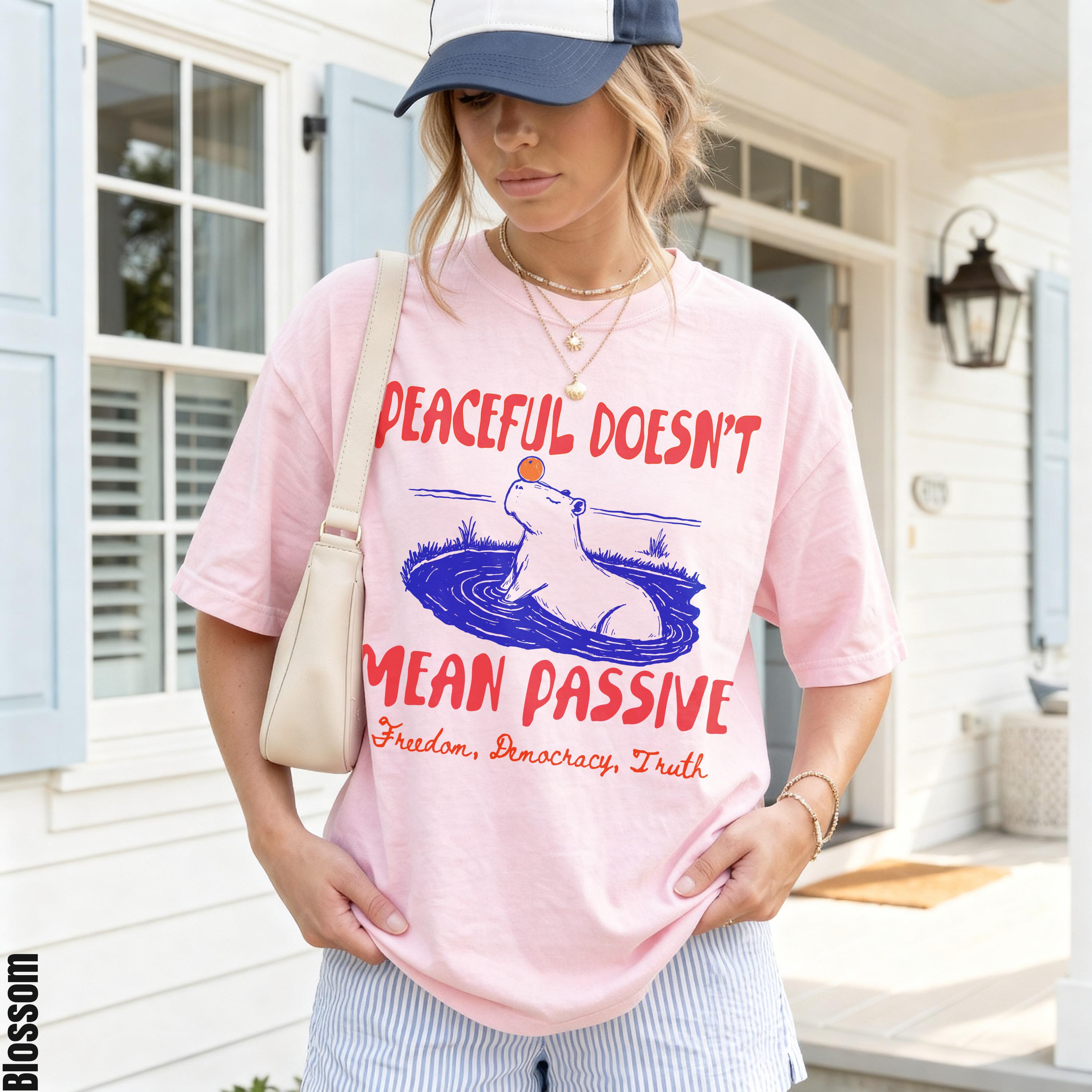 Pink t-shirt with &amp;quot;Peaceful Doesn&amp;
