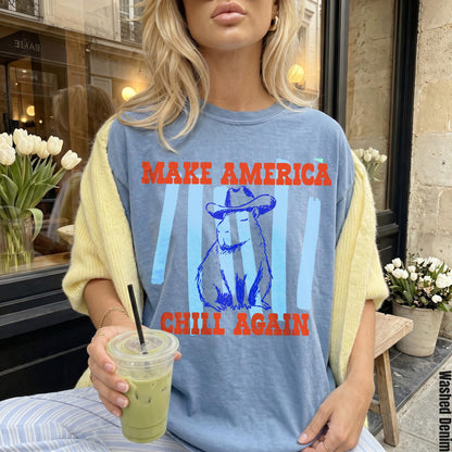 Funny Capybara T-Shirt - Make America Chill Again Cowboy Hat Progressive Liberal Anti Trump Tee Shirt