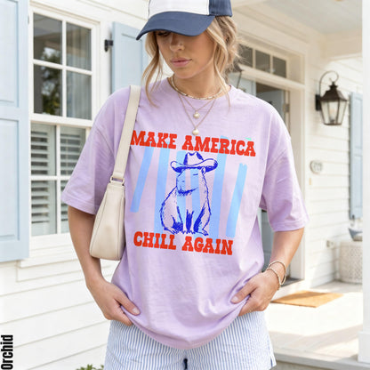 Funny Capybara T-Shirt - Make America Chill Again Cowboy Hat Progressive Liberal Anti Trump Tee Shirt