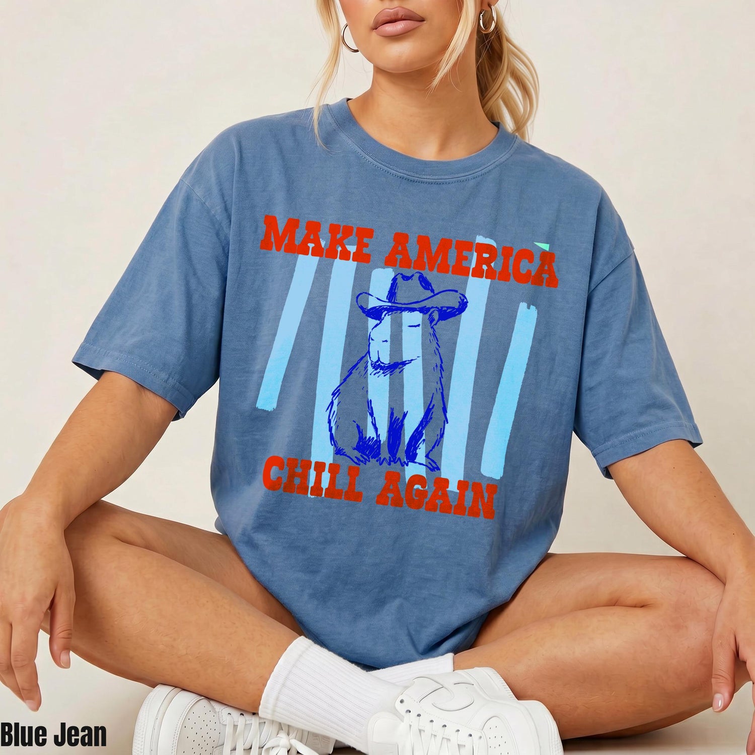 Funny Capybara T-Shirt - Make America Chill Again Cowboy Hat Progressive Liberal Anti Trump Tee Shirt