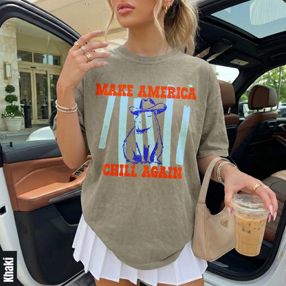 Funny Capybara T-Shirt - Make America Chill Again Cowboy Hat Progressive Liberal Anti Trump Tee Shirt