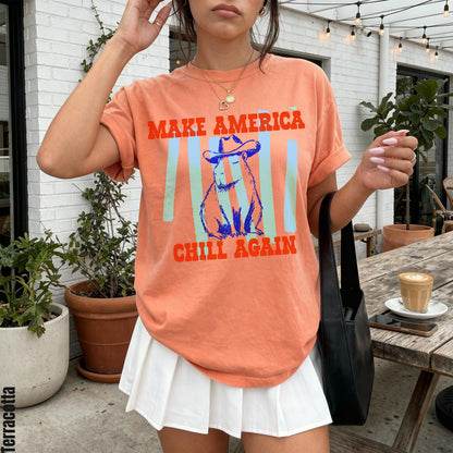 Funny Capybara T-Shirt - Make America Chill Again Cowboy Hat Progressive Liberal Anti Trump Tee Shirt