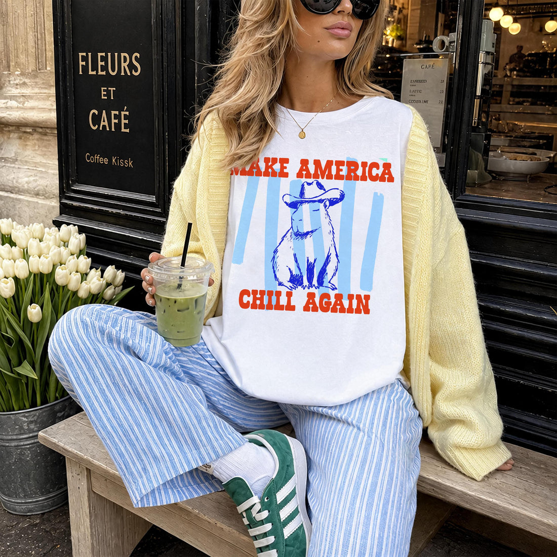 Funny Capybara T-Shirt - Make America Chill Again Cowboy Hat Progressive Liberal Anti Trump Tee Shirt