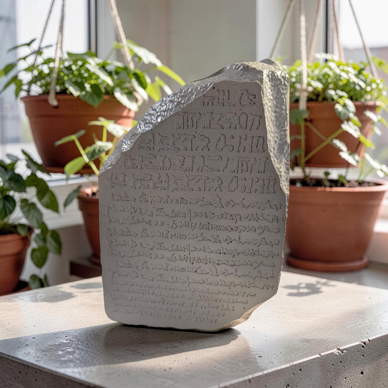 Concrete Rosetta Stone Replica Vase &amp; Bookend | Ancient Egyptian Decor | Minimalist History Gift, Brutalist Archeology Statement Piece