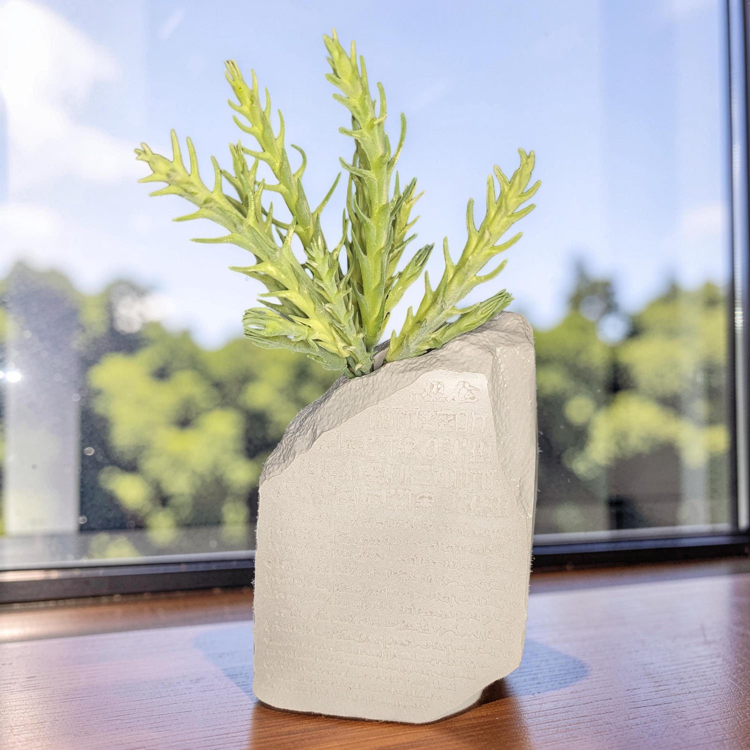 Concrete Rosetta Stone Replica Vase &amp; Bookend | Ancient Egyptian Decor | Minimalist History Gift, Brutalist Archeology Statement Piece