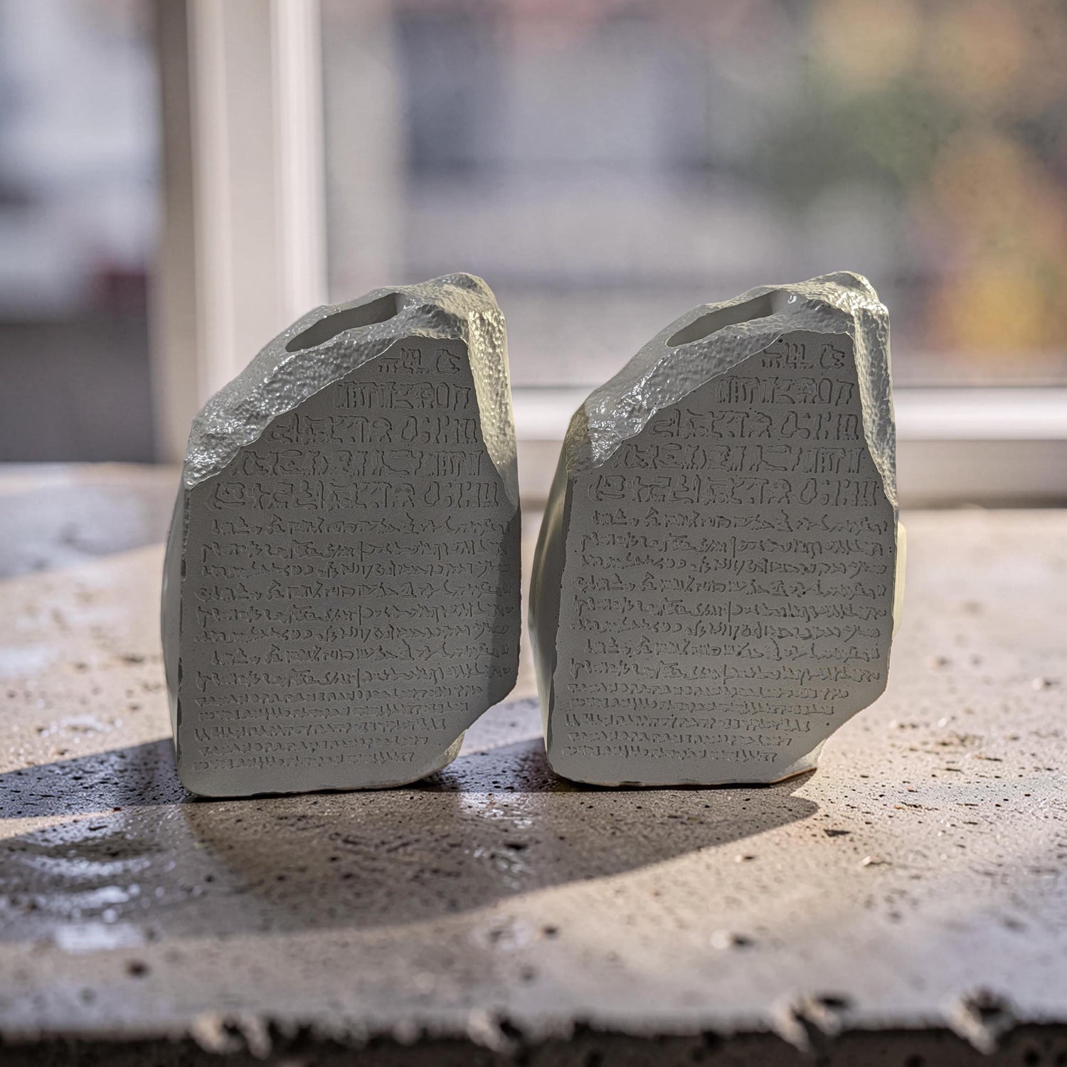 Concrete Rosetta Stone Replica Vase &amp; Bookend | Ancient Egyptian Decor | Minimalist History Gift, Brutalist Archeology Statement Piece
