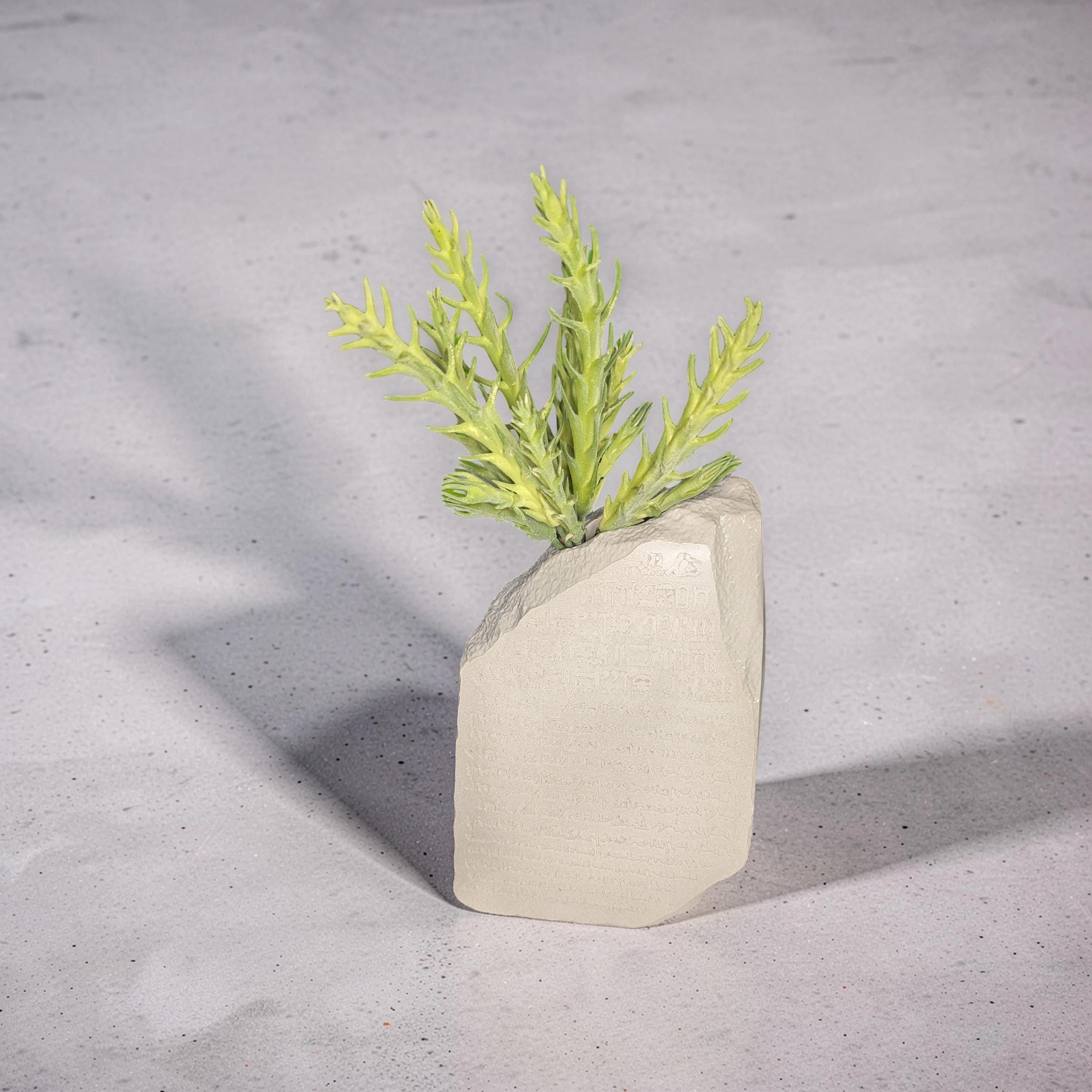 Concrete Rosetta Stone Replica Vase &amp; Bookend | Ancient Egyptian Decor | Minimalist History Gift, Brutalist Archeology Statement Piece