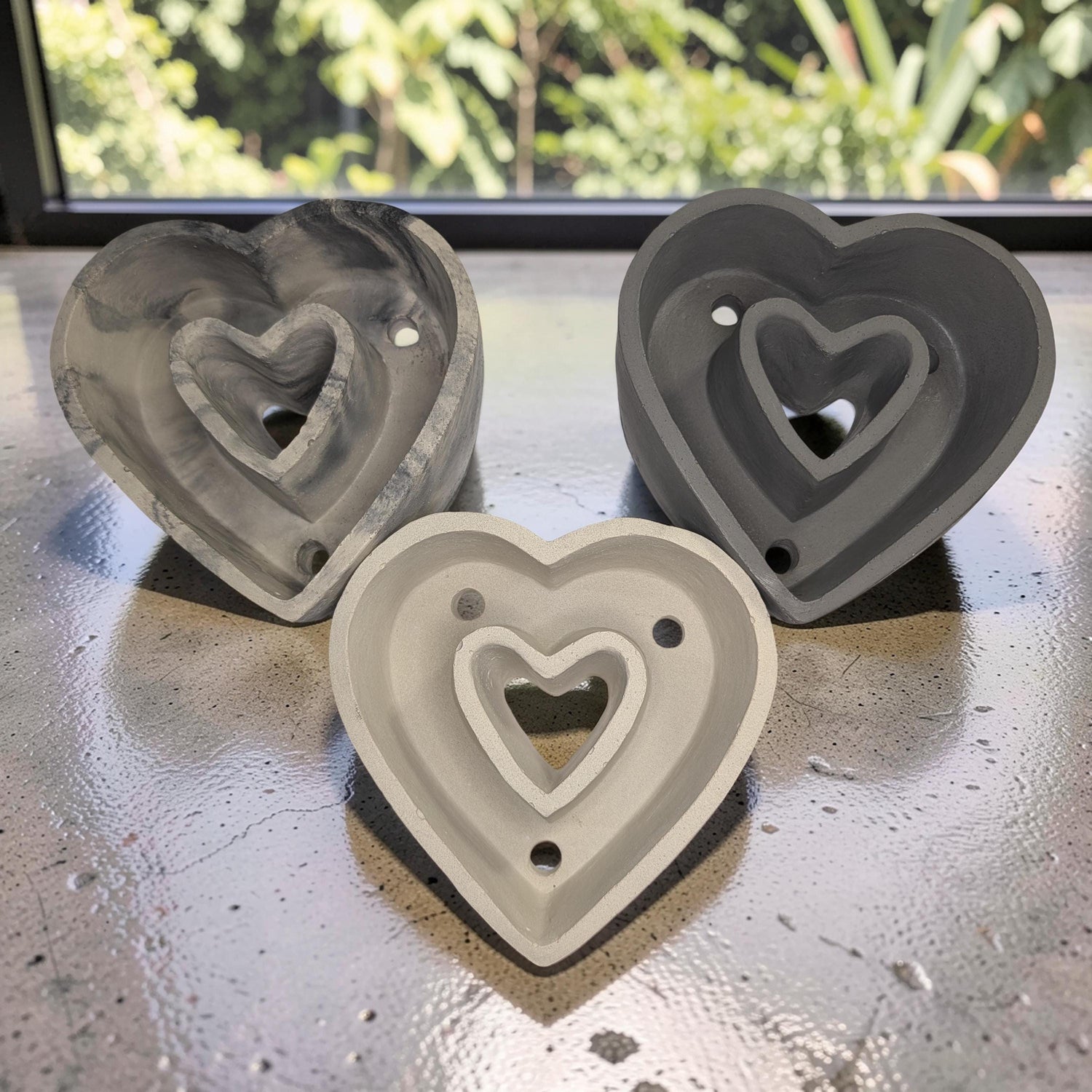 Minimalist Concrete Heart Planter with Drainage | 5-Inch Industrial Heart Succulent Pot | Modern Aesthetic Home Decor