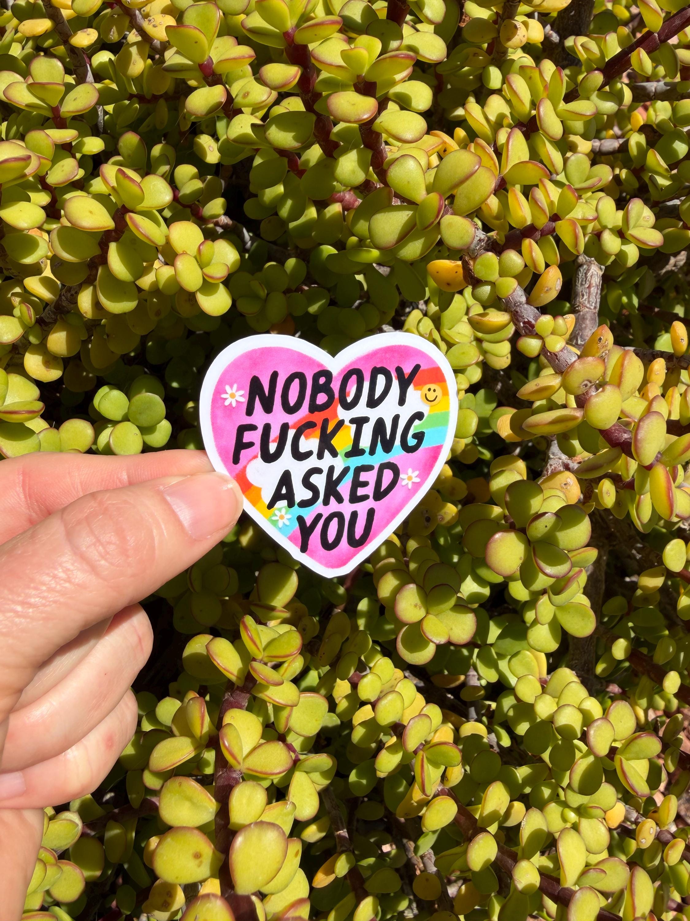 Nobody Asked You Sticker, Funny Sarcastic Sticker, Sassy Rainbow Heart Decal, Introvert Humor Gift, Laptop Water Bottle Sticker