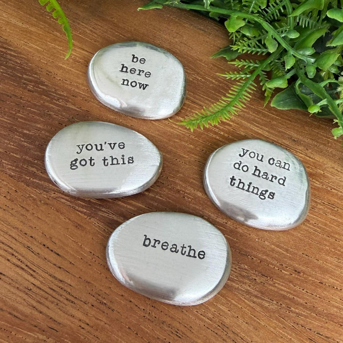 Hand Stamped Pocket Token : Mindfulness Pewter Worry Stone