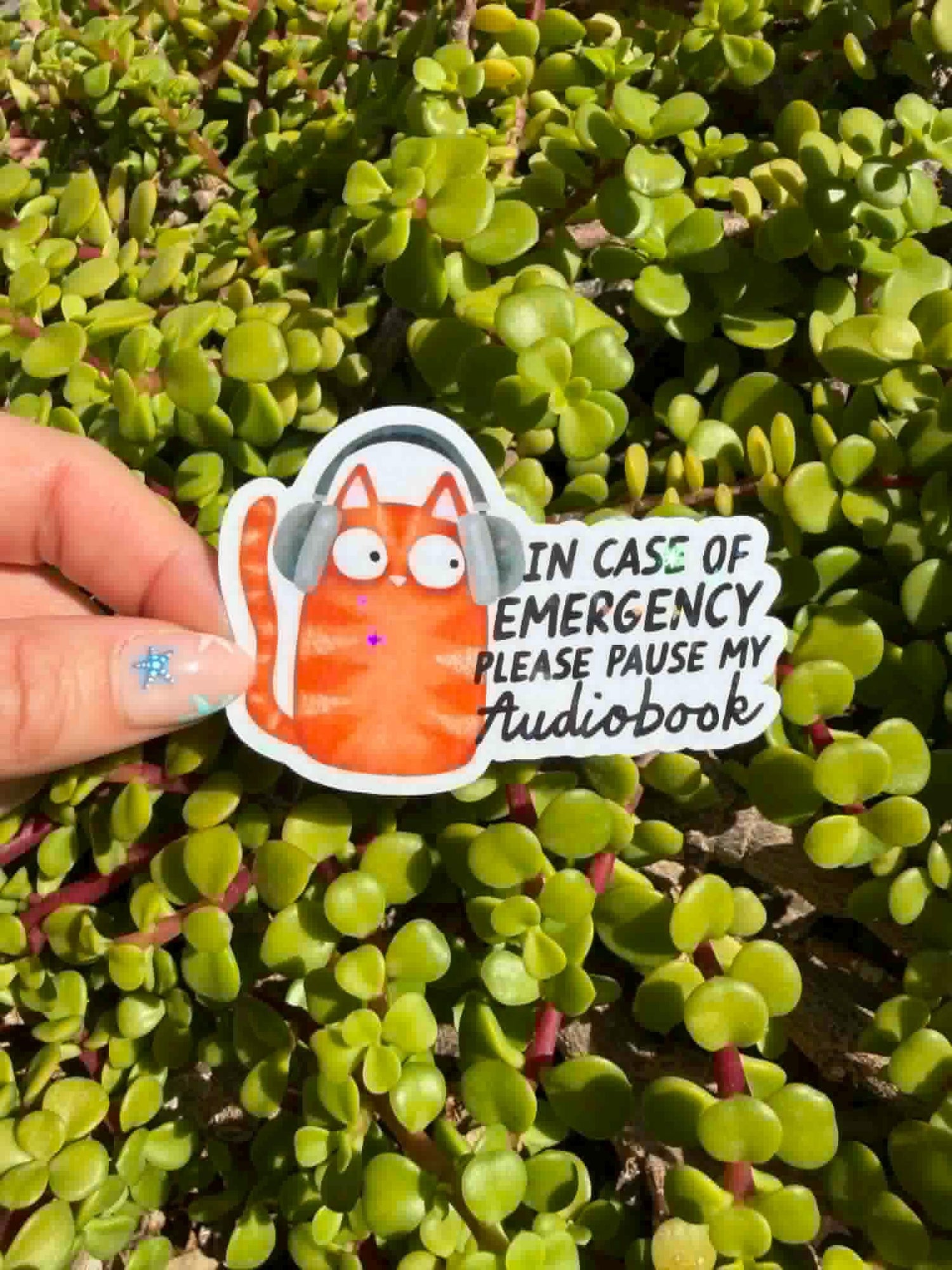 Funny Audiobook Sticker, In Case of Emergency Please Pause My Audiobook, Book Lover Sticker, Reading Sticker, Cat Laptop Decal
