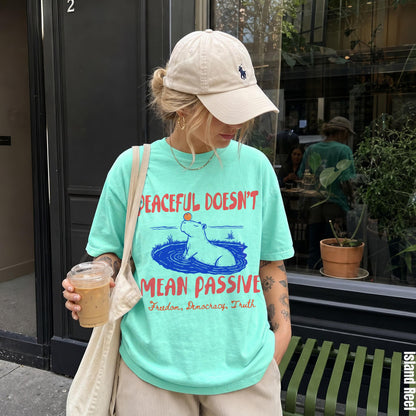 Mint t-shirt with graphic &amp;quot;Peaceful Doesn&amp;