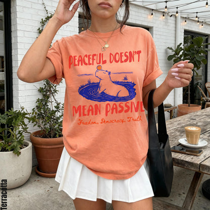 Orange t-shirt with &amp;quot;Peaceful Doesn&amp;
