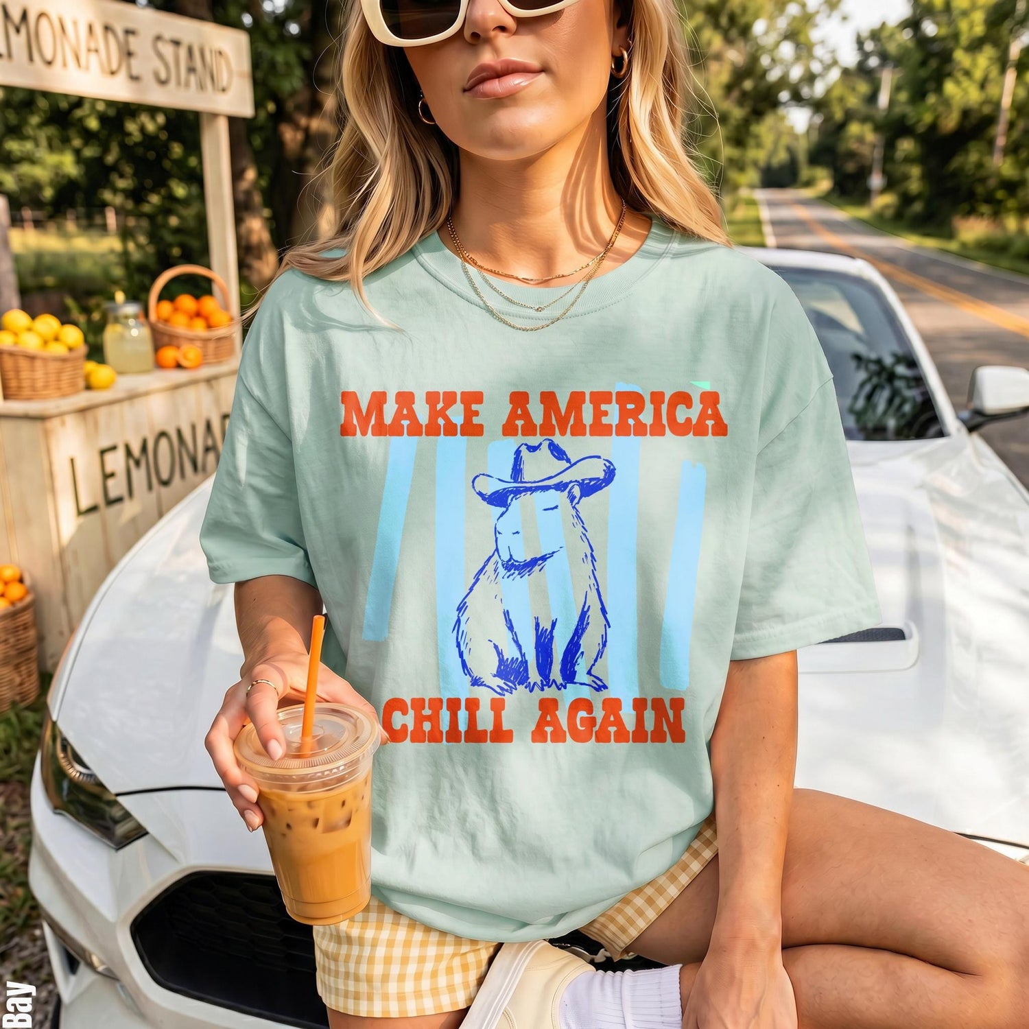 Funny Capybara T-Shirt - Make America Chill Again Cowboy Hat Progressive Liberal Anti Trump Tee Shirt