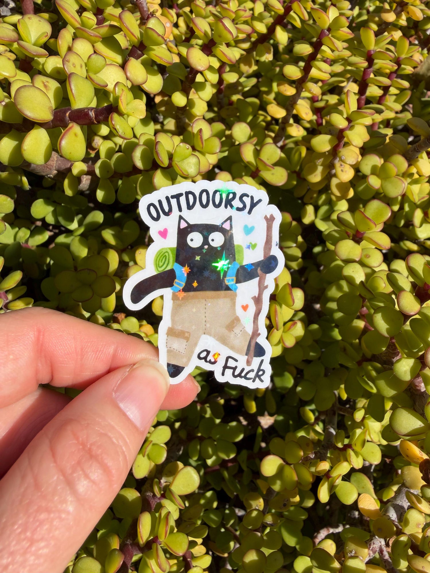 Funny Outdoorsy as F*ck Sticker, Hiking Cat Sticker, Adventure Sticker, Camping Sticker, Nature Lover Decal, Laptop Water Bottle