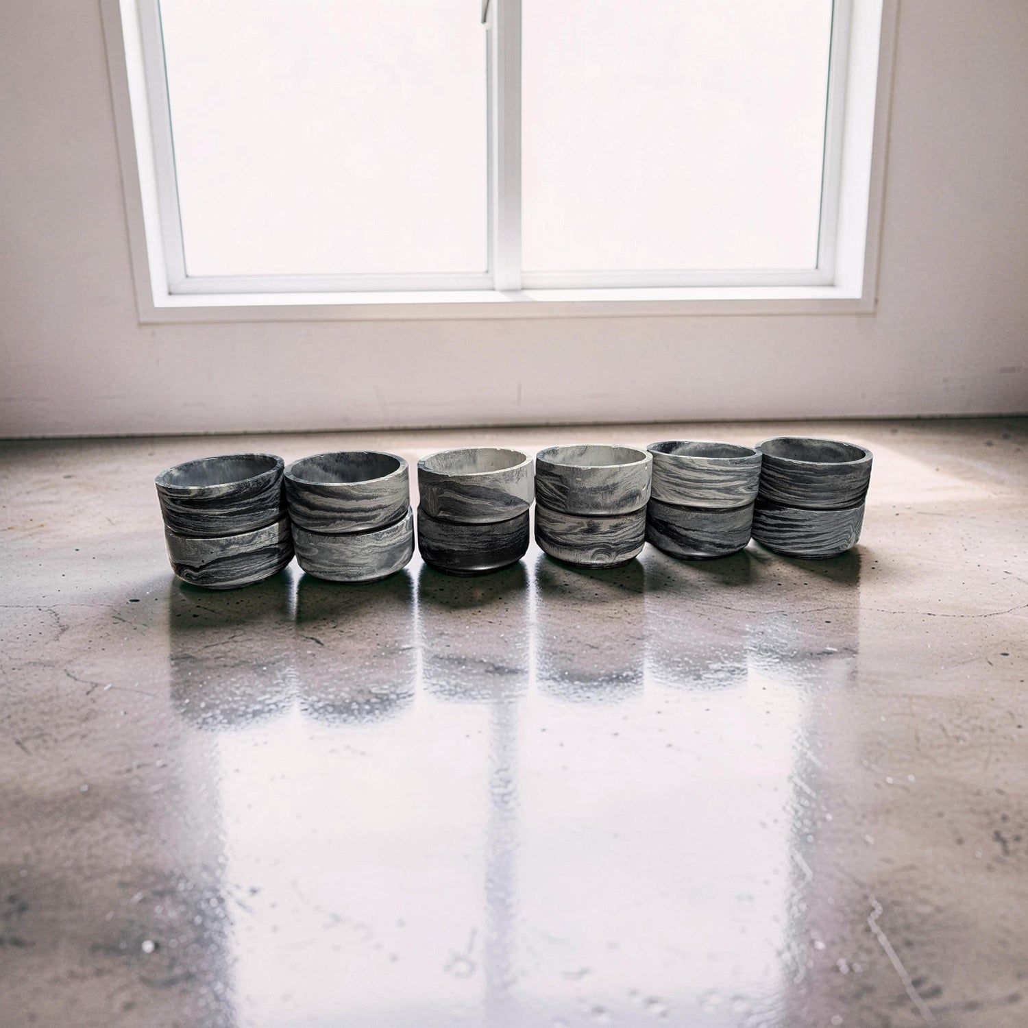 Studio Clearance | Set of 12 Concrete Bowls | Grey Marbled Cement Planters | 4&amp;quot; Bulk Vessel Lot | Sample Sale Destash - One Available