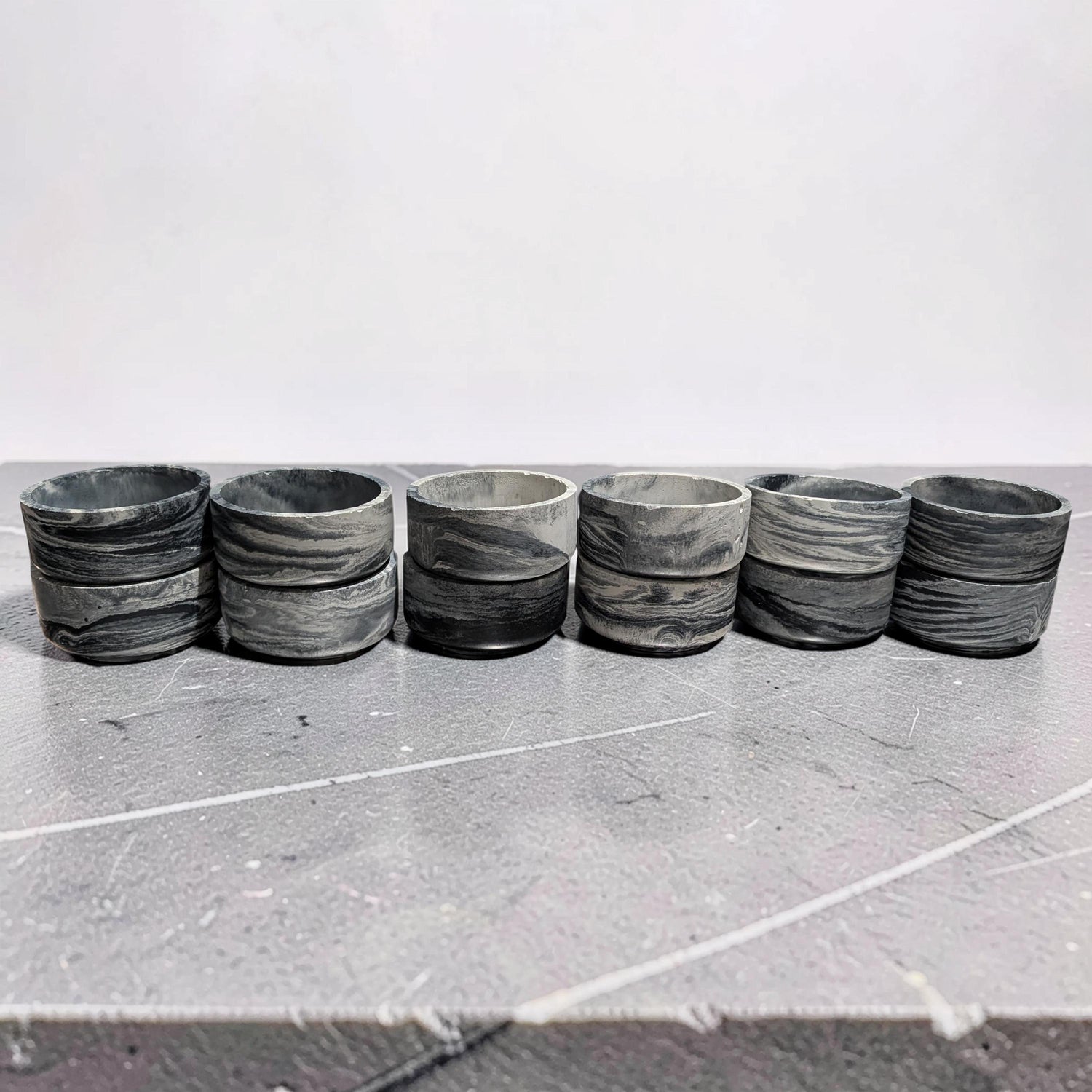 Studio Clearance | Set of 12 Concrete Bowls | Grey Marbled Cement Planters | 4&amp;quot; Bulk Vessel Lot | Sample Sale Destash - One Available