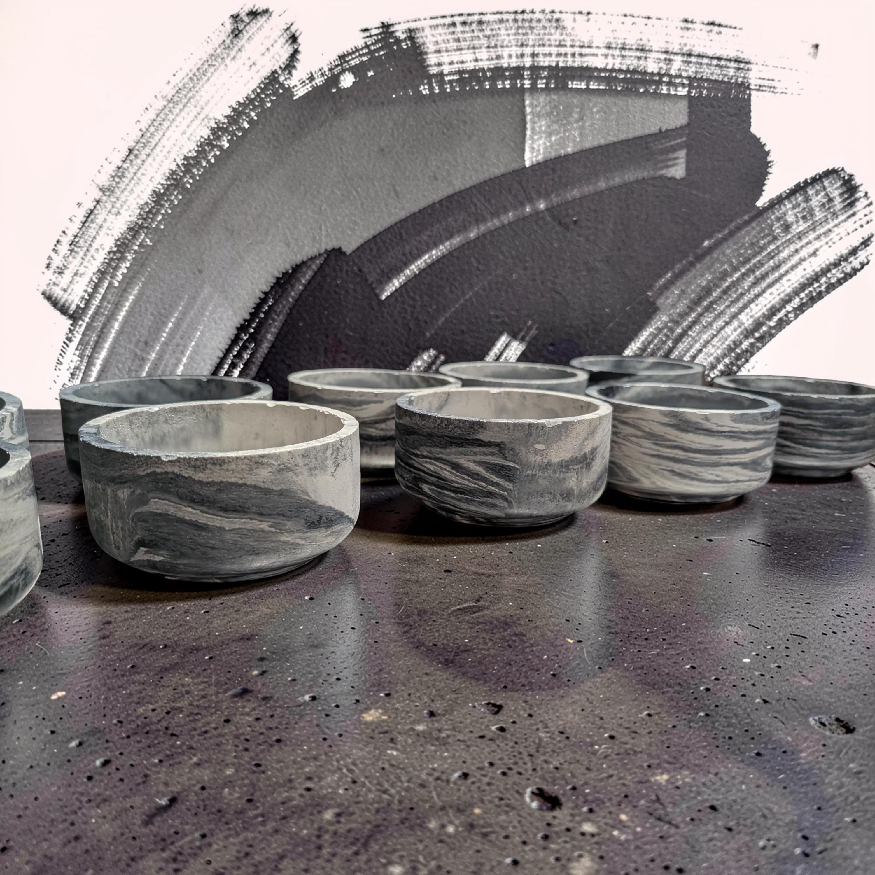 Studio Clearance | Set of 12 Concrete Bowls | Grey Marbled Cement Planters | 4&amp;quot; Bulk Vessel Lot | Sample Sale Destash - One Available