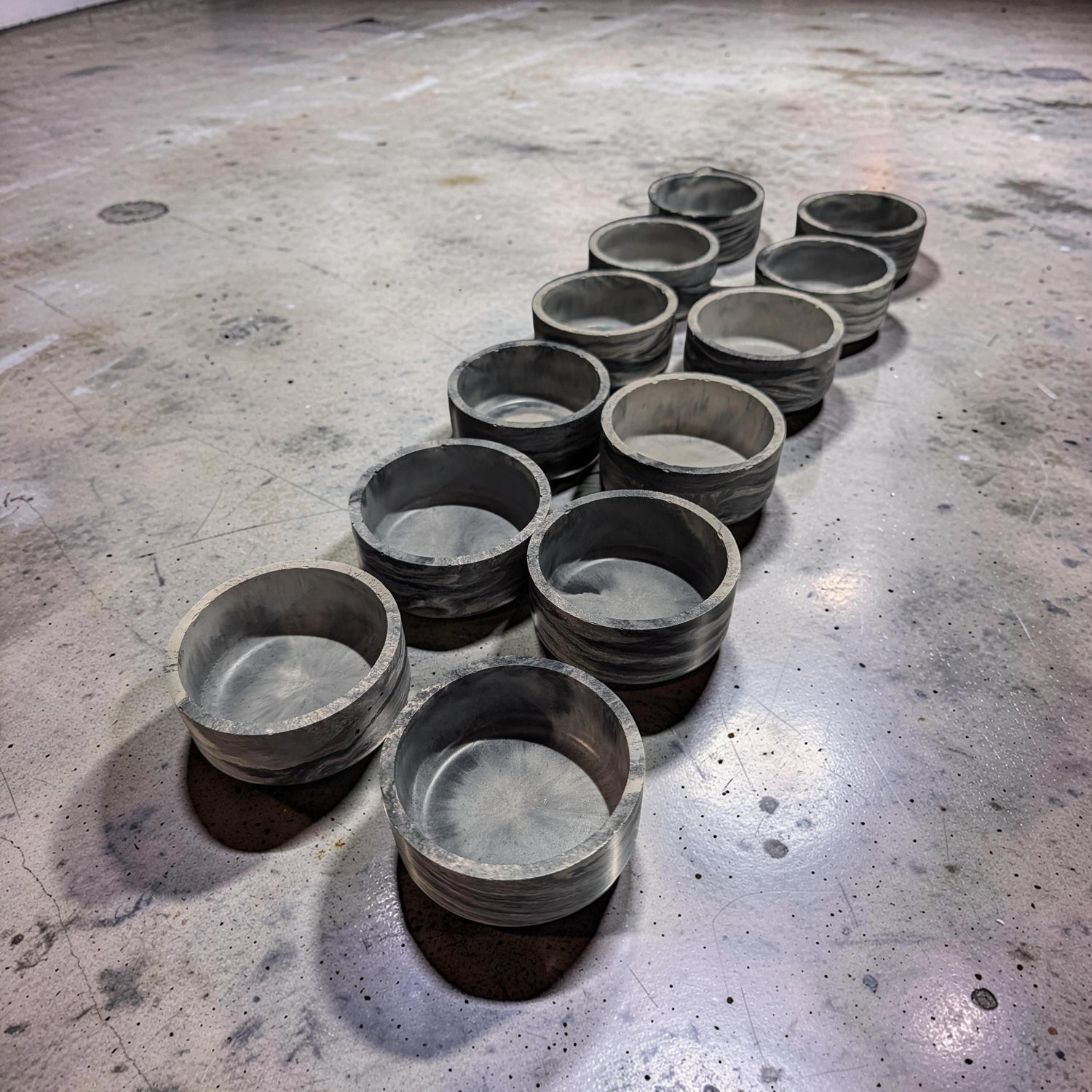 Studio Clearance | Set of 12 Concrete Bowls | Grey Marbled Cement Planters | 4&amp;quot; Bulk Vessel Lot | Sample Sale Destash - One Available