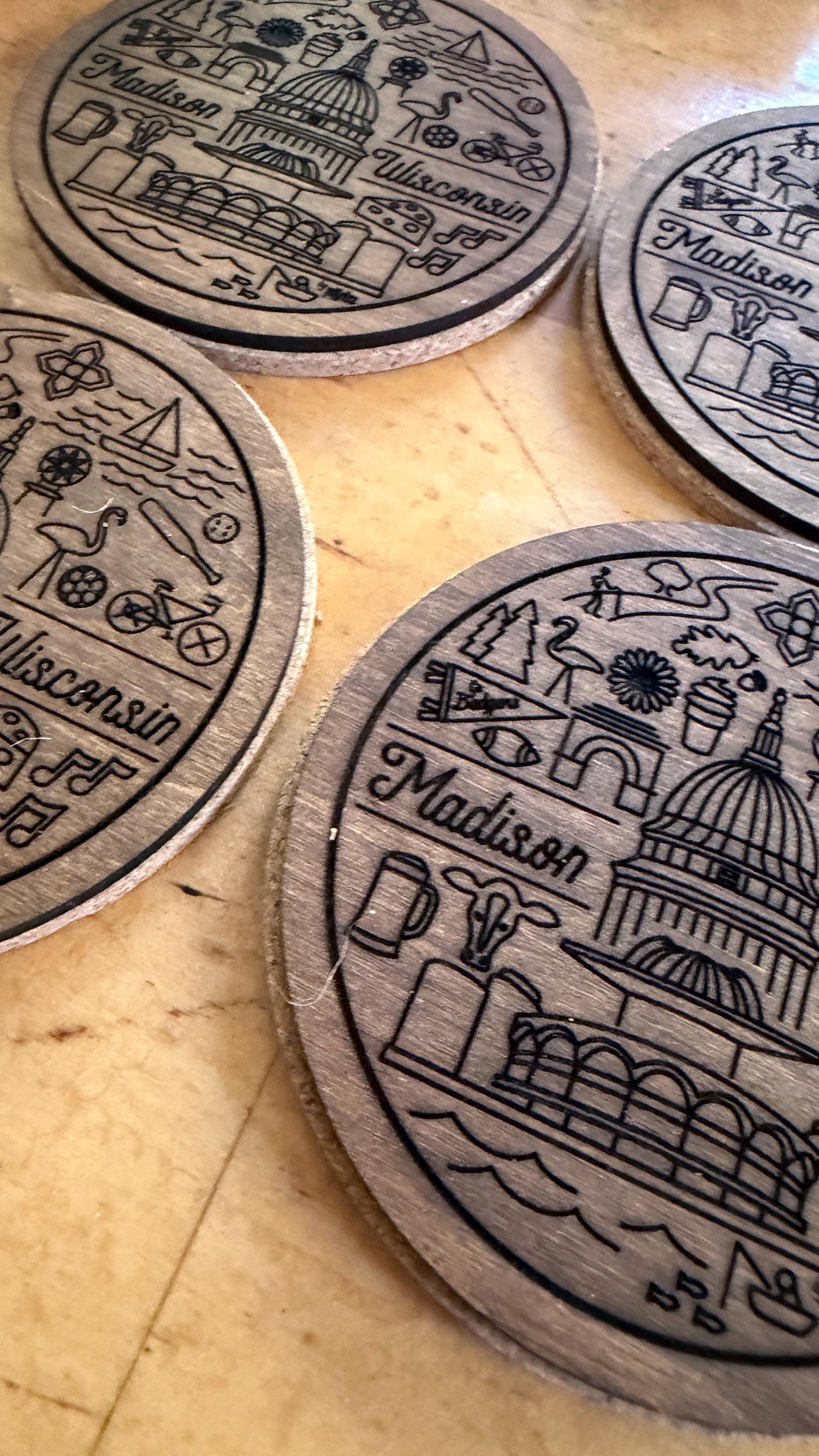 Madison Wisconsin Line Icons Coaster