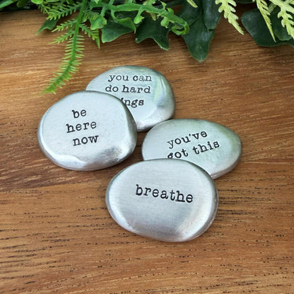 Custom Mindfulness Pewter Worry Stone : Hand Stamped Pocket Token
